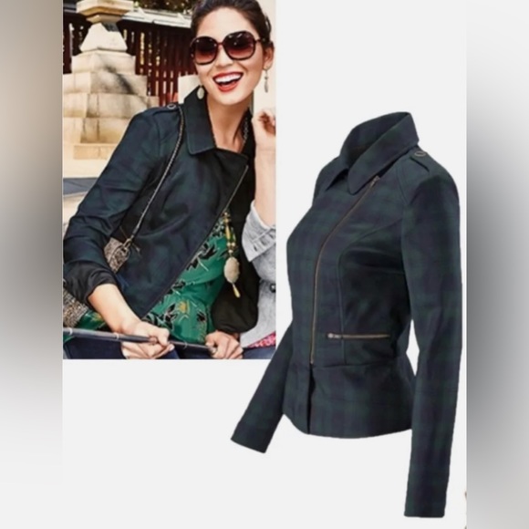 CAbi | Green Blue Tartan Moto Jacket - Picture 3 of 15